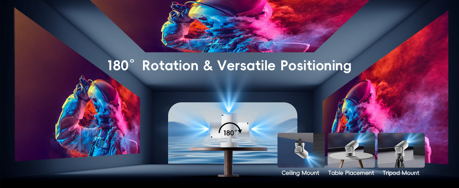 Портативний проєктор Mini Beamer 4K/1080P з WiFi 6, Bluetooth 5.4, Keystone 180°, сумісний з HDMI, TV Stick, Memory Stick, Laptop (Білий)