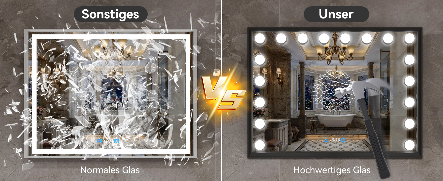 Дзеркало для ванної кімнати YOURLITE з LED-підсвічуванням 100x60 см, сенсорне управління, годинник, антизапотівання, 3 кольори світла, регулювання яскравості, функція пам'яті, білий/чорний