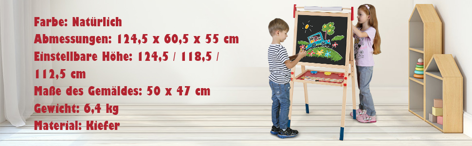 Мольберт для дітей GOPLUS, двосторонній набір для малювання з дошками для крейди та маркерів, регульований стійка, фарби, крейда, ластик, магнітні наклейки