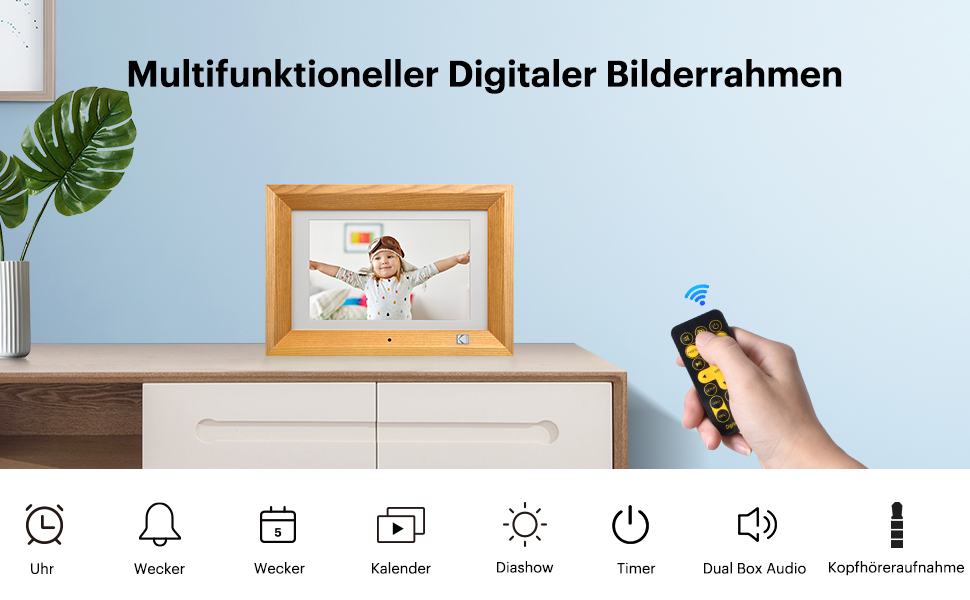 Цифровий фоторамка Kodak 10.1 дюймів з IPS-екраном, підтримкою USB/SD, відтворення фото/музики/відео, календарем та будильником, з пультом дистанційного керування (чорний)