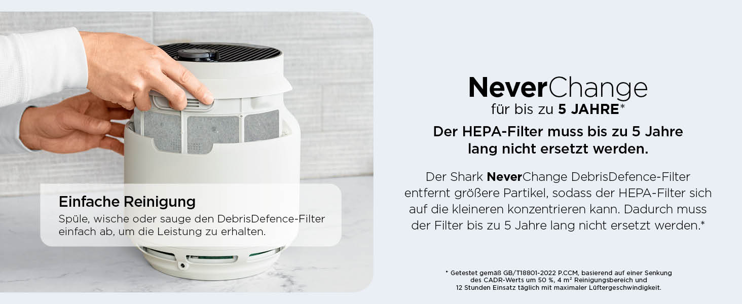 Повітряний фільтр Shark NeverChange HP150EU: для кімнат до 60 м², HEPA-фільтр на 5 років, уловлює 99,97% алергенів, авто-режим, тиха робота, LED-дисплей, білий