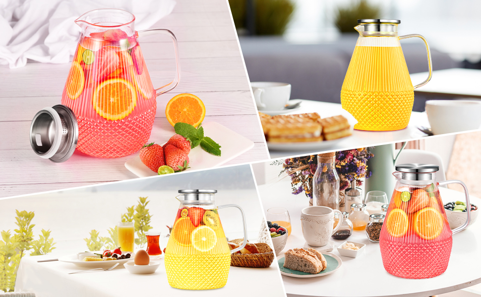 Скляна канавка для води з кришкою 2.4L, глечик з боросилікатного скла, канавка для холодного чаю, глечик для напоїв, стійкий до високих температур