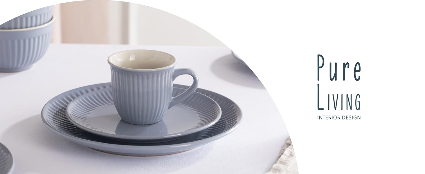 Набір посуду Steingut Hygge 24 елементи (6 осіб), сіро-блакитний колір, преміум якість, комплект посуду для сервірування столу