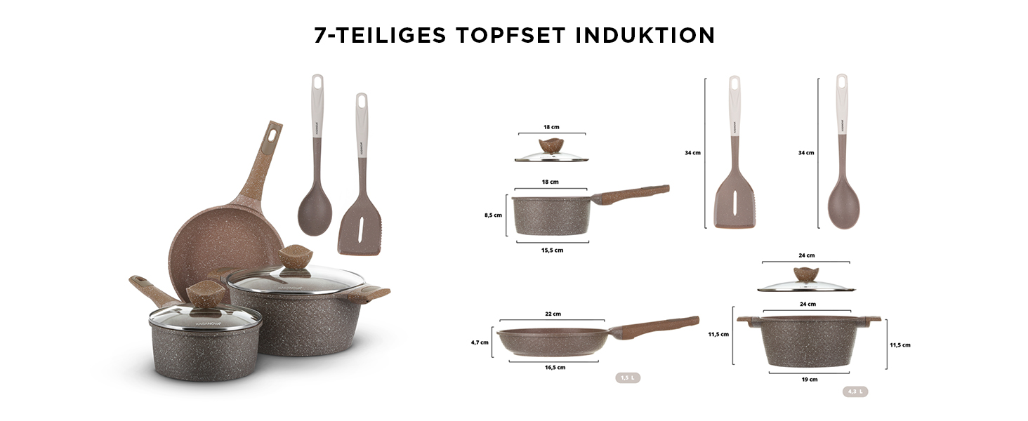 Набір каструль та сковорідок KASANOVA з антипригарним покриттям, індукційне дно, 7 предметів