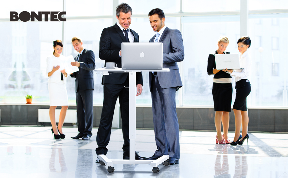 BONTEC Регульований стіл-трансформер, мобільний піднятий стіл з колесами, 65x45 см, білий, до 15 кг