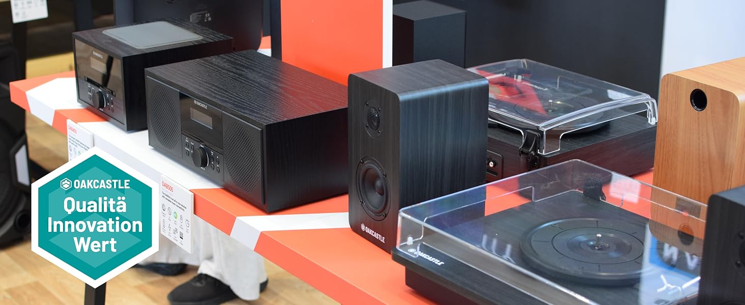 Вініловий програвач Oakcastle TT100 з Bluetooth 5.0, AUX, RCA, вбудованими динаміками, ретро-дизайн, адаптер 45 RPM, програвач платівок преміум-якості