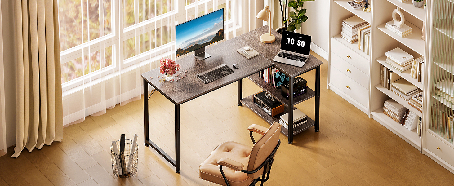 Комп'ютерний стіл Coleshome для геймінгу, кутовий, з обертовим ящиком, 120x70 см (сірий)