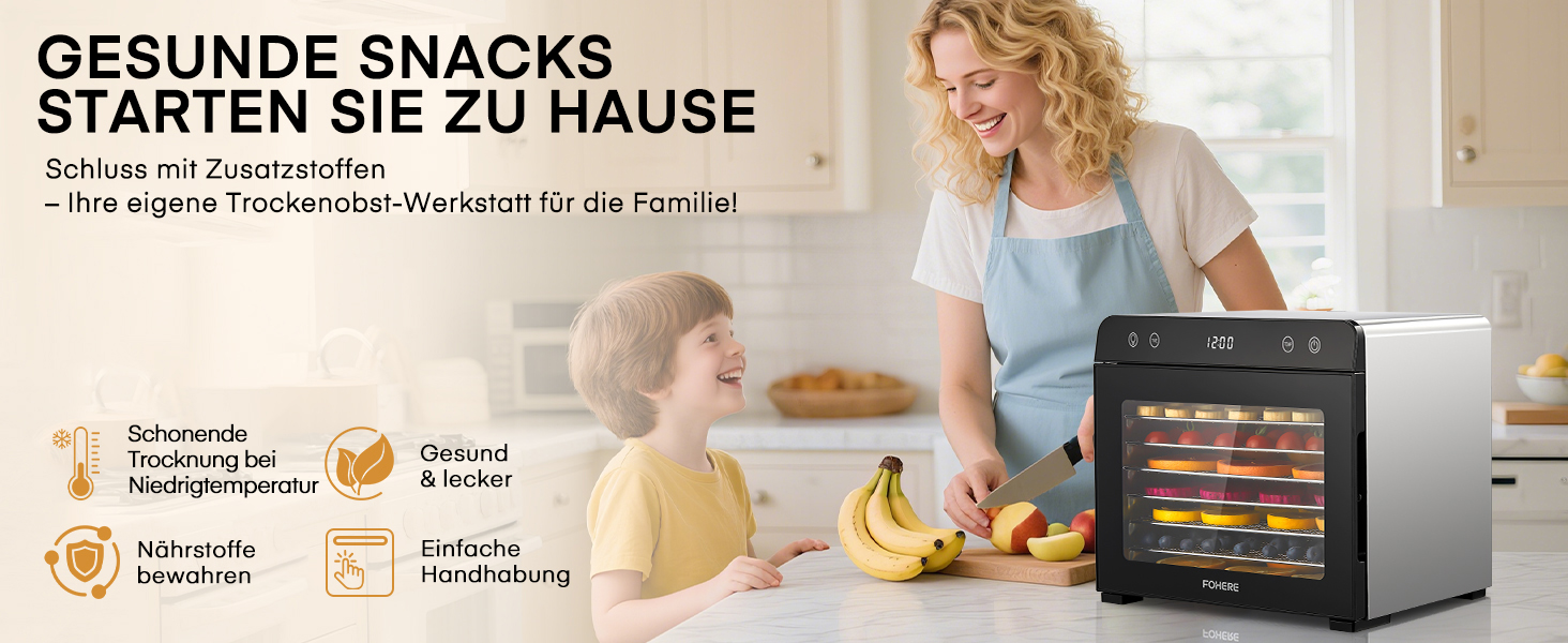 Електричний дегідратор FOHERE з нержавіючої сталі, 650W, 8 ярусів, таймер 48h, 35-75°C - для овочів, м'яса, трав, здорових перекусів та кемпінгу