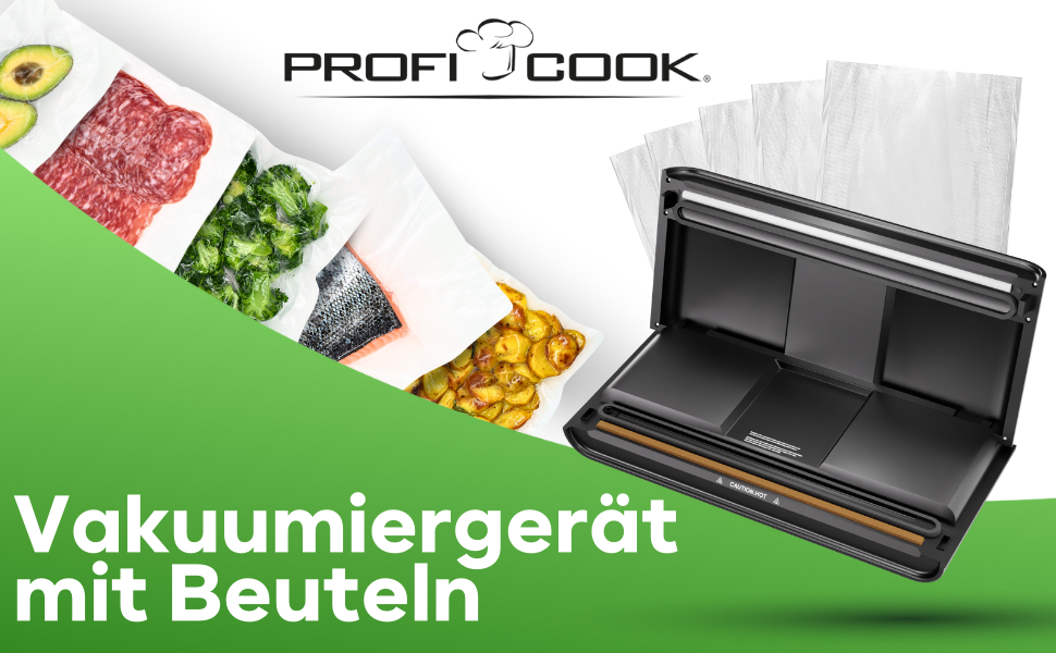 ProfiCook PC-VK 1080 Вакуумний пакувальник з 18 пакетами для Sous Vide та вакуумного приготування, нержавіюча сталь