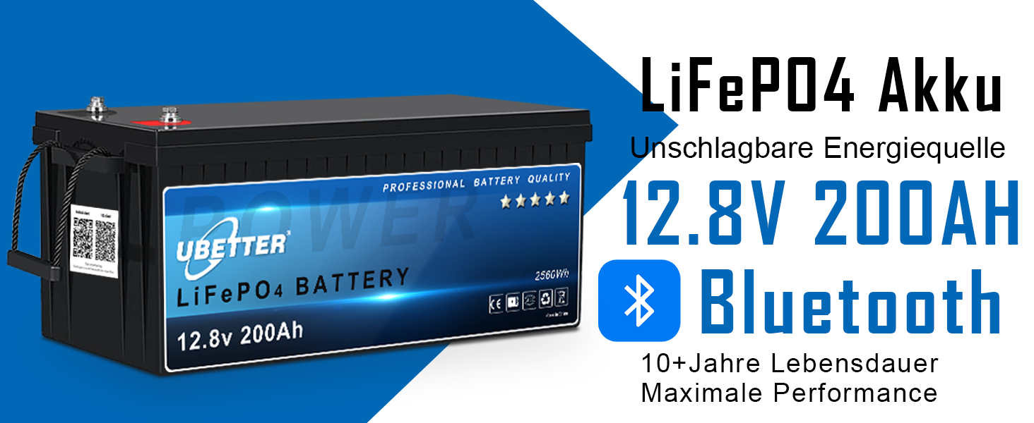 Акумулятор UBETTER Mini 12V 100Ah LiFePO4, 100A BMS, 1280 Втгод, 4000 циклів, термін служби 10 років, Bluetooth