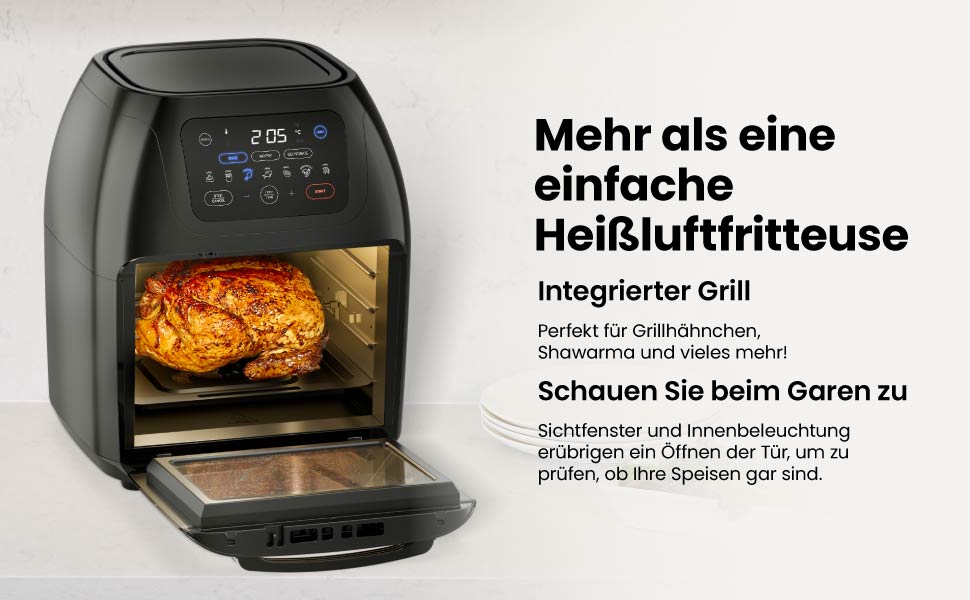 Фритюрниця Chefman мультифункціональна з ротисерією, дегідратором та конвекцією, 17 пресетів, об'єм 10л, чорна