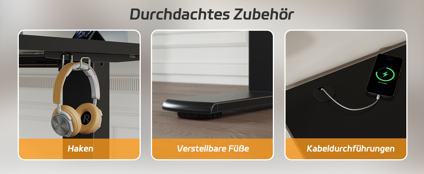 Електричний регульований стіл JUMMICO 100x60 см, чорний, з USB-портом для зарядки, ергономічний