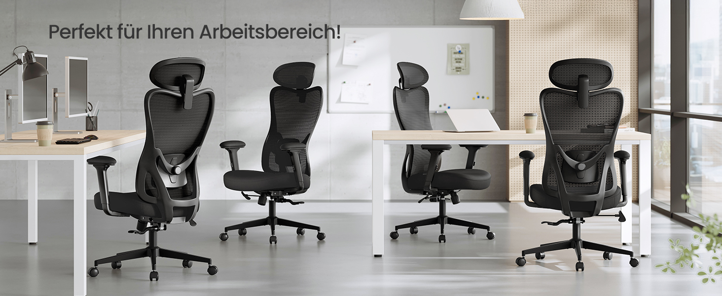 Офісний стіл SONGMICS: ергономічне крісло з регульованою поперековою та підголовною підтримкою, до 150 кг, регульована висота, чорний (OBN066GD01)