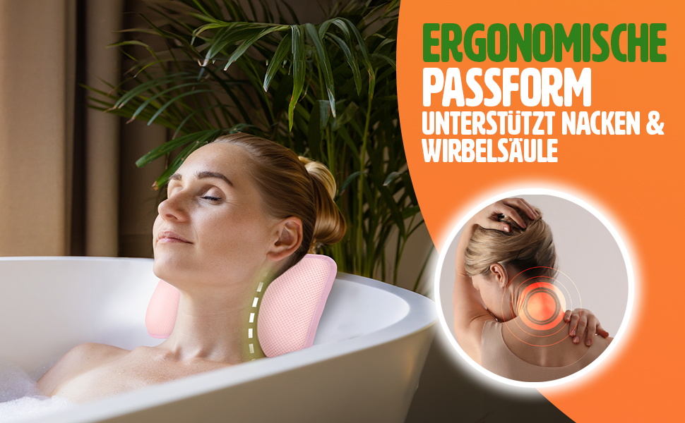 Подушка для ванни сірого кольору – преміум якість, 4 надміцні присоски, ергономічна форма для шиї та спини, інтегрований гачок