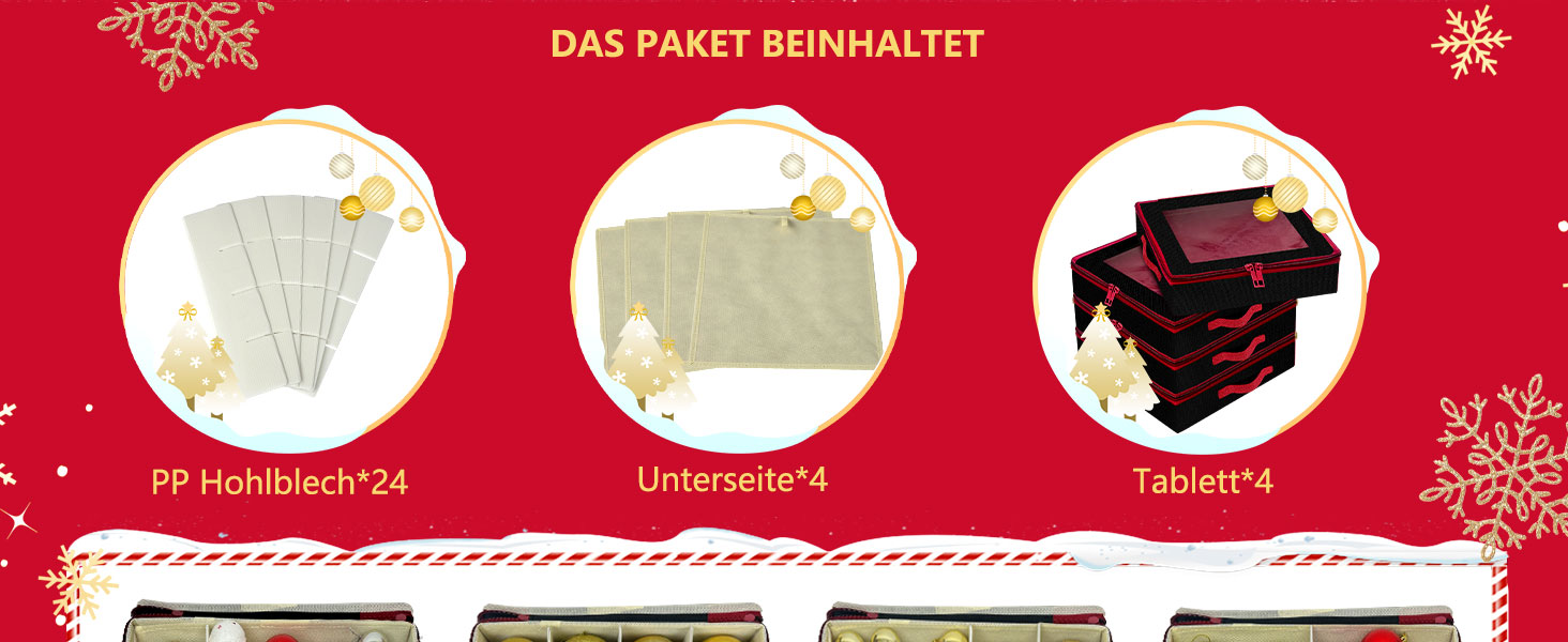 Коробка для зберігання новорічних кулічок з перегородками, 4 шт. Чорна коробка для прикрас на ялинку, органайзер для новорічних іграшок, складна, з ручками, для зберігання та штабелювання