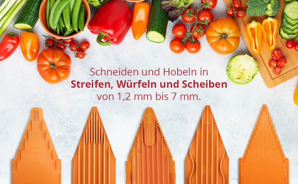 Набір овочерізок Brner V3 (7 шт.) - V-подібна слайсерка піддон для крапель підставка для фруктів - набір кухонних слайсерів (помаранчевий)