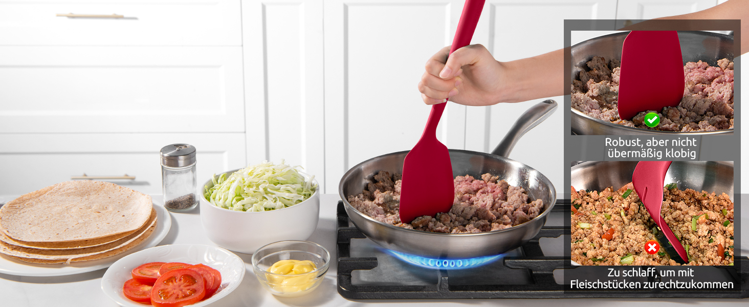 Набір кухонних аксесуарів U-Taste з силікону (5 шт.), стійкий до 315°C, BPA-free, антипригарний, для приготування, перемішування, подачі їжі (червоний)