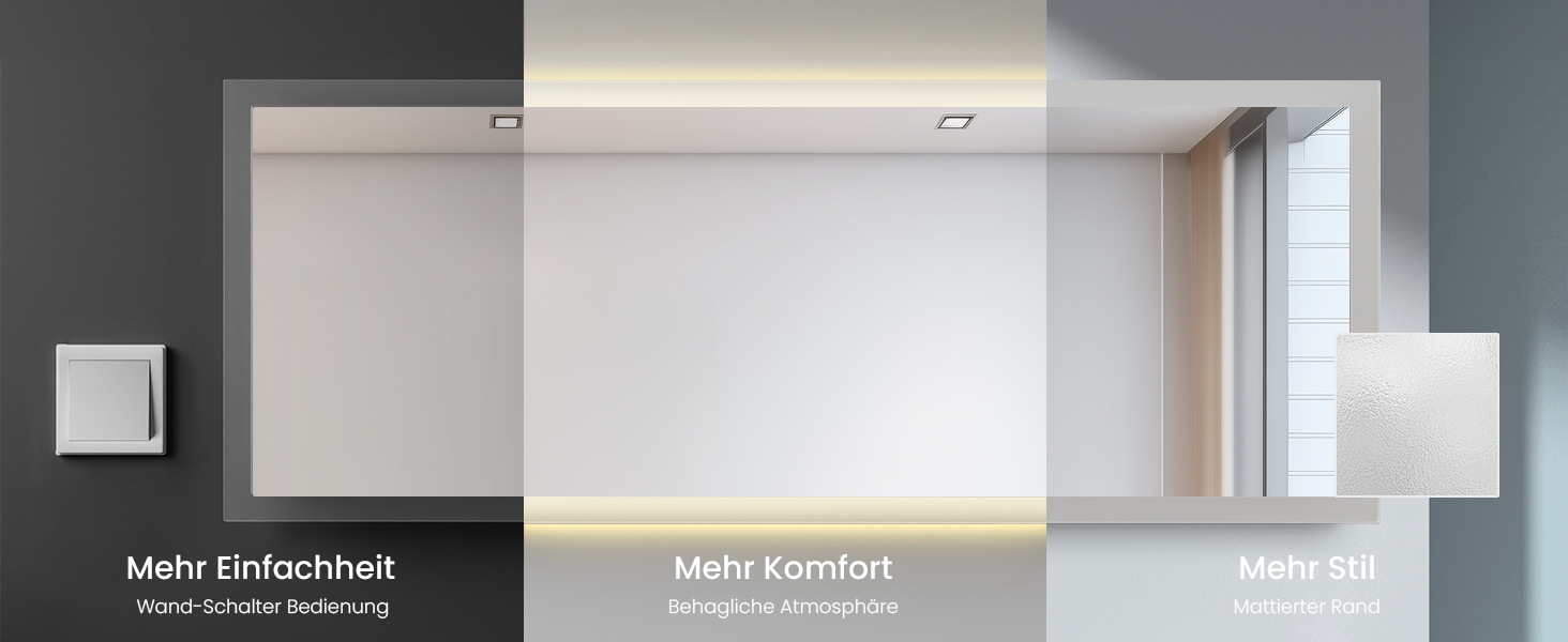 Дзеркало для ванної кімнати EMKE® з підсвічуванням 80x60 см, тепле біле світло 3000K, вимикач, вертикальна/горизонтальна установка, IP44, енергозберігаюче