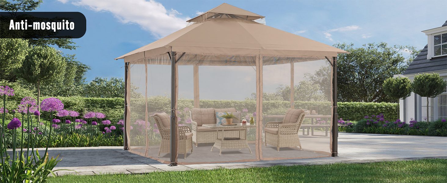 Павільйон садовий ABCCANOPY 2.5x2.5м водонепроникний, з сіткою, зимостійкий, сірий - для вечірок та захисту від сонця та дощу