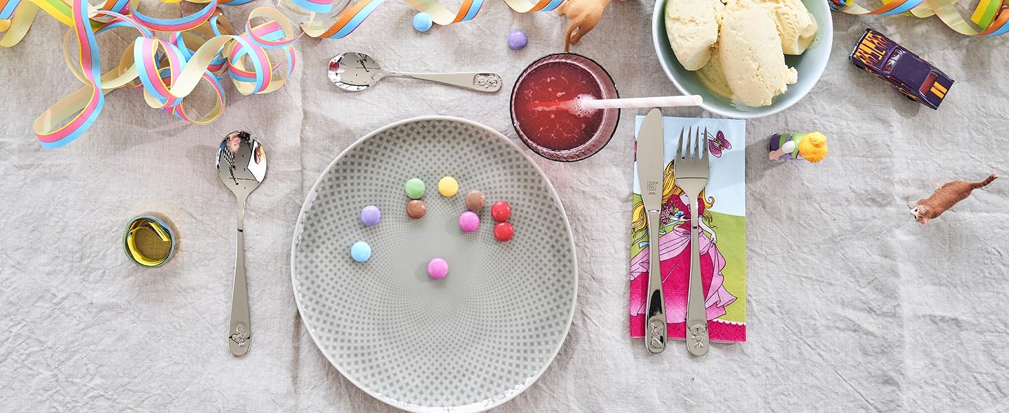 Набір дитячого посуду ZWILLING Kinderbesteck-Set, 4 предмети, з мотивами лицарів, для дітей від 3 років, нержавіюча сталь 18/10, сріблястий, без пластикової упаковки