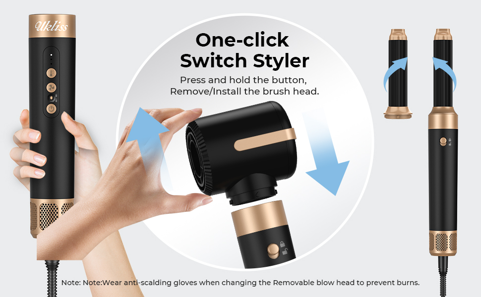 UKLISS Airstyler Pro 7 в 1: Фен-щітка з дифузором, 1400 Вт, 110000 об/хв, професійний стайлер для сушіння, завивки та випрямлення волосся (бірюзовий)