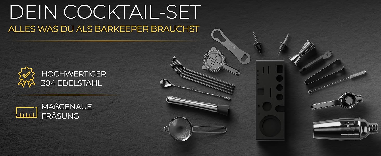 Набір для коктейлів Schwarz, 700 мл шейкер Cobbler з нержавіючої сталі, безпечне виливання, професійний набір шейкерів для коктейлів з підставкою та книгою рецептів, набір для барменів Signature Set чорного кольору