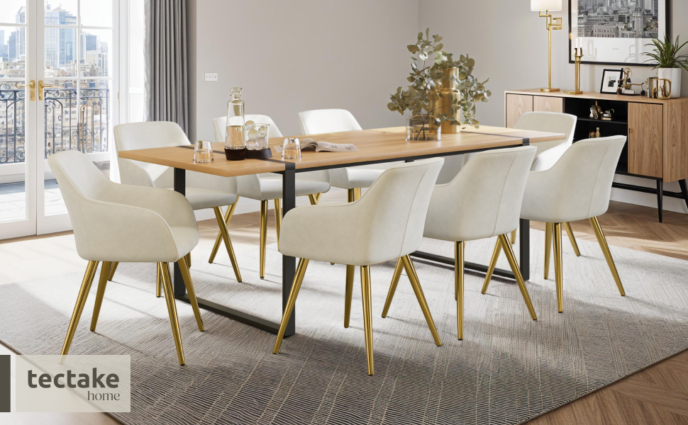 Крісло tectake® Esszimmerstuhl: зручне крісло з підлокітниками, м'яке крісло з оксамитової тканини, крісло для вітальні, їдальні, сучасні кухонні стільці, офісне крісло, кремово-золотий колір, 1 шт.