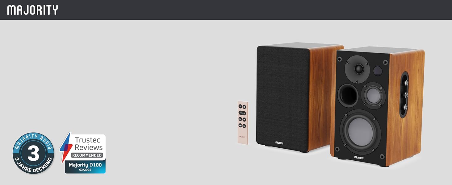 Bluetooth колонка Majority D100 100W HiFi – активна стереосистема з HDMI ARC, Xtra Bass, дерев'яний корпус