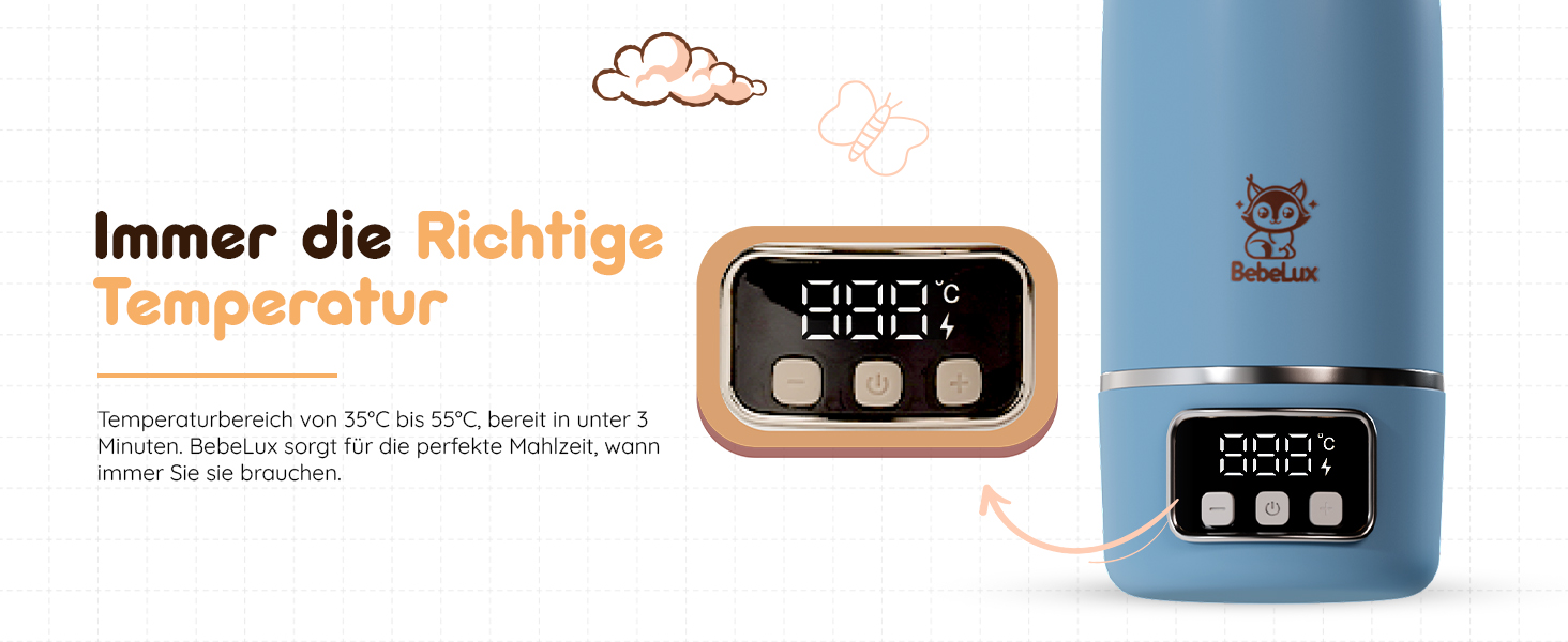 Підігрівач для дитячих пляшечок BEBELUX електричний, USB-C, 36W, Beige V1 - швидке нагрівання, підтримка температури, BPA-free, безпечний та герметичний