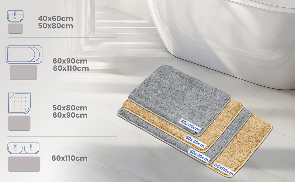 Набір килимків для ванної кімнати VOUNOT 2 шт. (60x90 см) – антиковзаючі, з мікрофібри, швидковисихаючі, сірого кольору