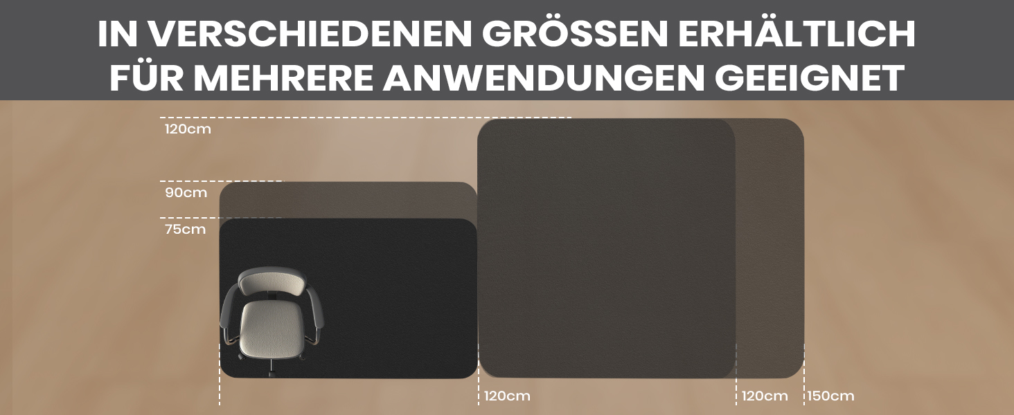 Килимок під офісний стілець COSYLAND, 120 x 150 см. Захист для підлоги, антиковзаючі, легко миються. Підходить для твердих підлог, ламінату, паркету (Чорний)