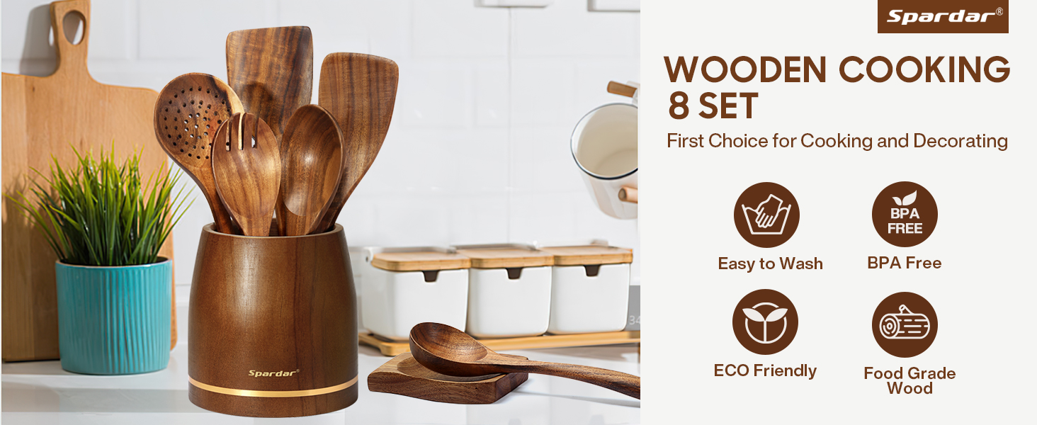 Набір кухонного приладдя Spardar з дерева, 12 шт: ложки, шумовки, підставка, рукавиці. Ідеально для декору та як подарунок