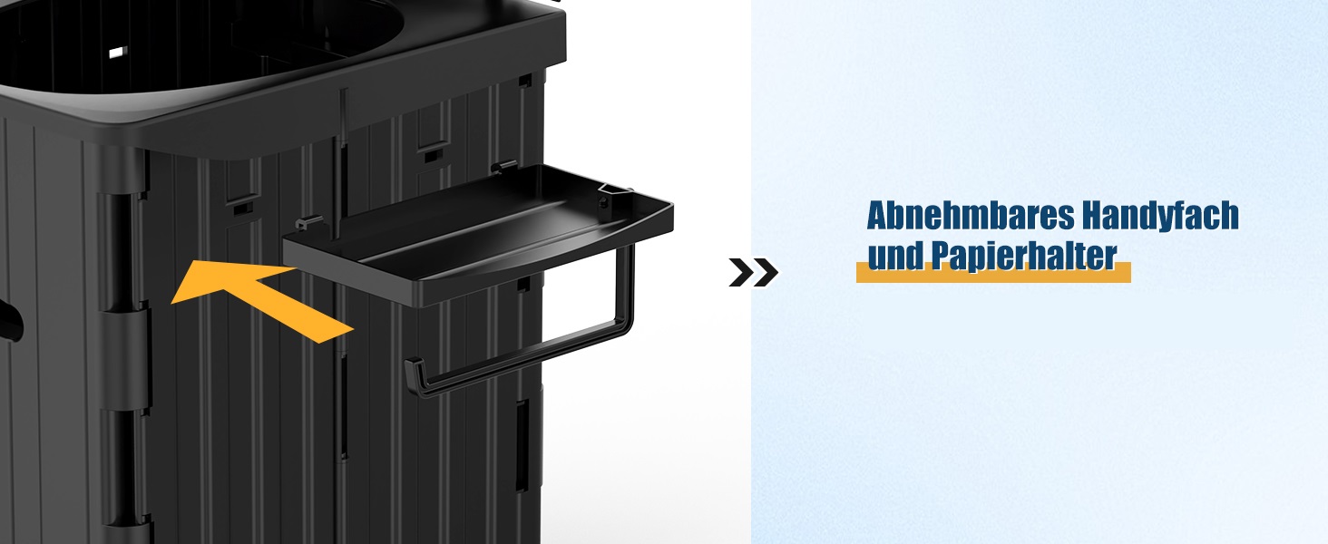 Портативний кемпінговий туалет WADEO на 38 л, складаний мобільний туалет з витримуванням до 200 кг, тримачем для паперу та телефону, 12 пакетами та пристроєм для сечовипускання для жінок, чорний