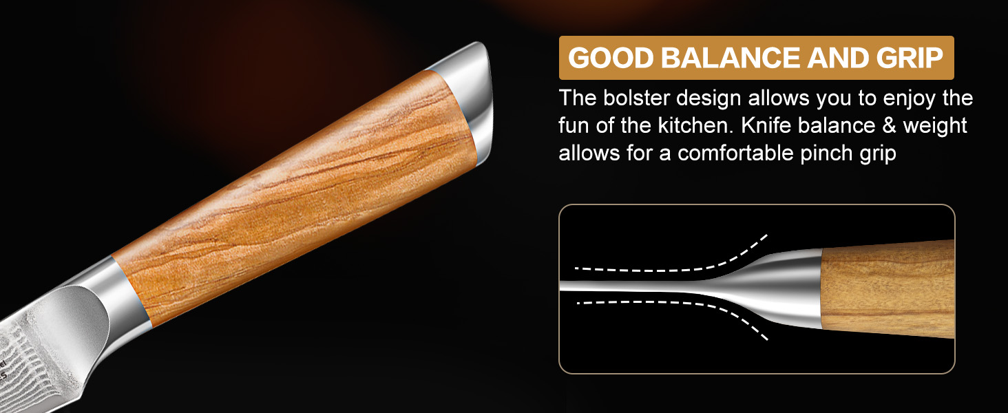Японський ніж HOSHANHO з дамаської сталі 20 см, 67 шарів, кухонний ніж для приготування їжі, гострий, з ергономічною ручкою оливкового кольору (9.5 см), ніж для очищення