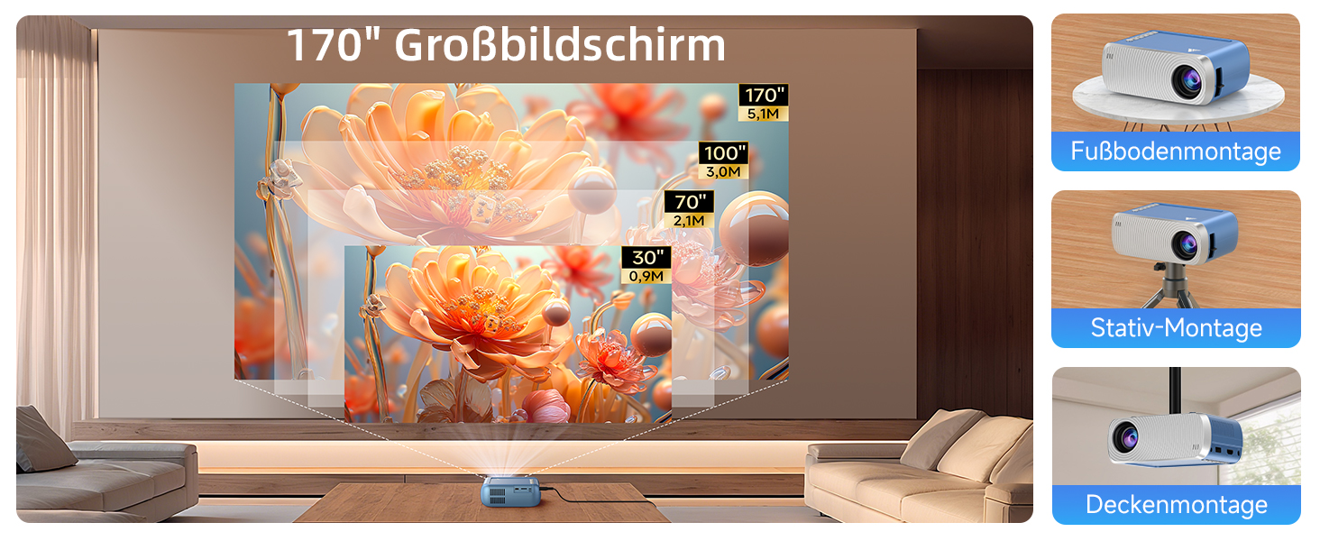 Mini Beamer Bluetooth WiFi: Портативний проєктор 1080P для телефону iPhone/Android, домашній/зовнішній, сумісний з USB/HDMI/Fire Stick/PS5