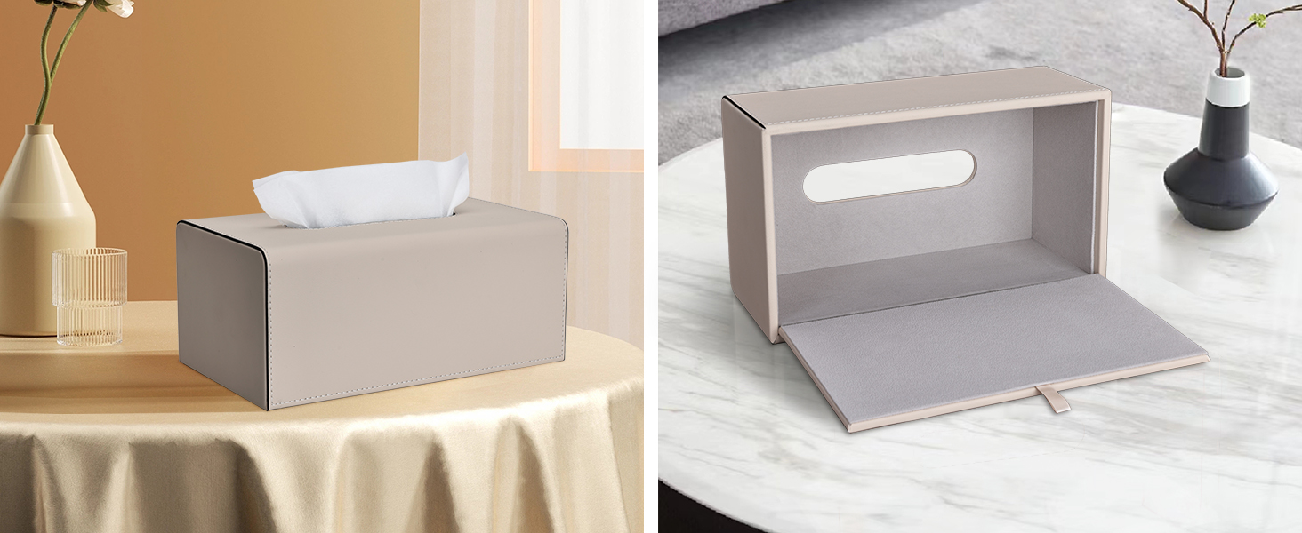 Склянка для серветок з PU шкіри, сіра, прямокутна - KINGFOM | для офісу, авто, дому