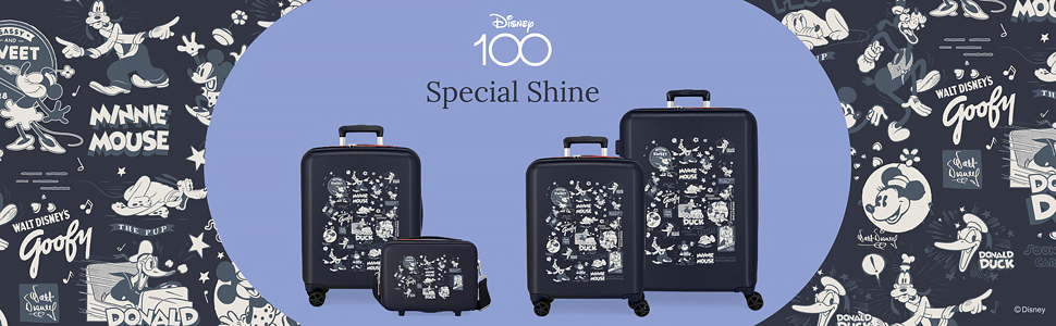 Валіза Disney 100 Special Shine Mickey Medium валіза чорна 48x70x26 см Жорсткий ABS Інтегрований замок TSA 81L 3.98 кг 4 подвійні колеса (середня валіза, Мінні)