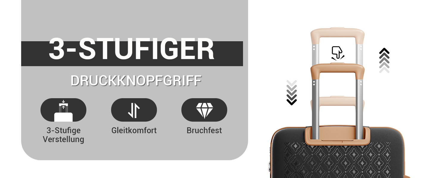 Чемодан ручної поклажі KONO з тримачем для напоїв, жорсткий корпус, легкий, поліпропілен, розширюваний, з 4 колесами та TSA замком (Чорний/Коричневий, M)