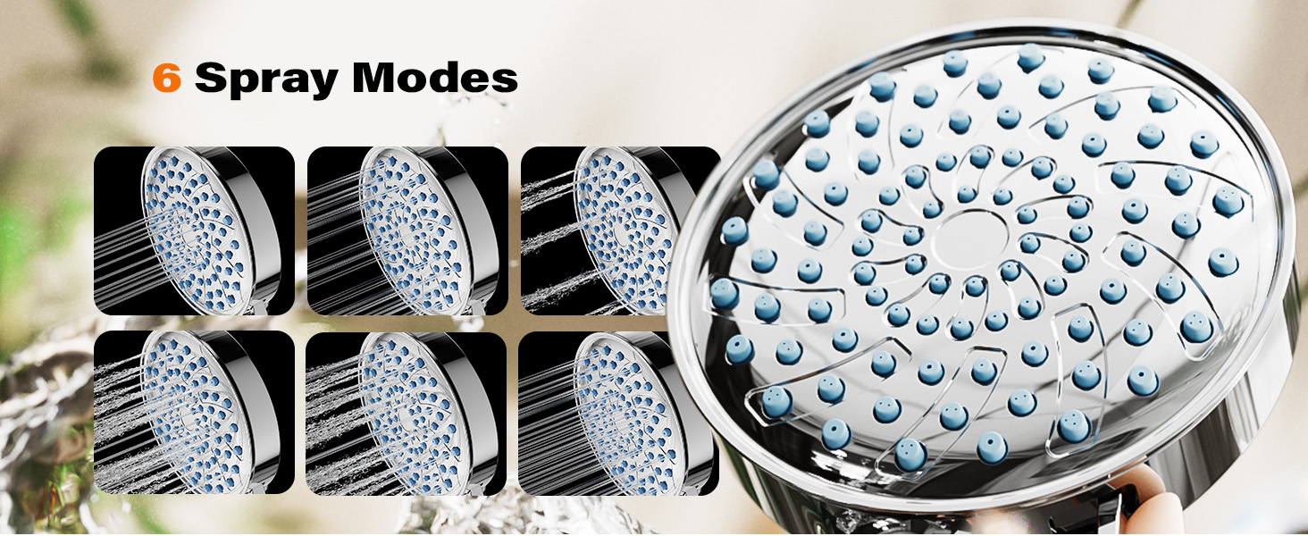 Фільтр для душу Cobbe з шлангом, високонапірна ручна лійка з 20-ступеневою фільтрацією, водозберігаючий душ з 6 режимами струменя, дощовий душ, що підвищує тиск, економний душ для жорсткої води (7.chrom01)
