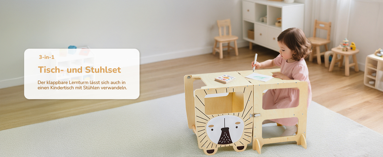 Дерев'яний навчальний столик-сходинка Labebe Montessori для дітей від 1 року (92x38.5x42 см), 3-в-1, з дошками для повідомлень