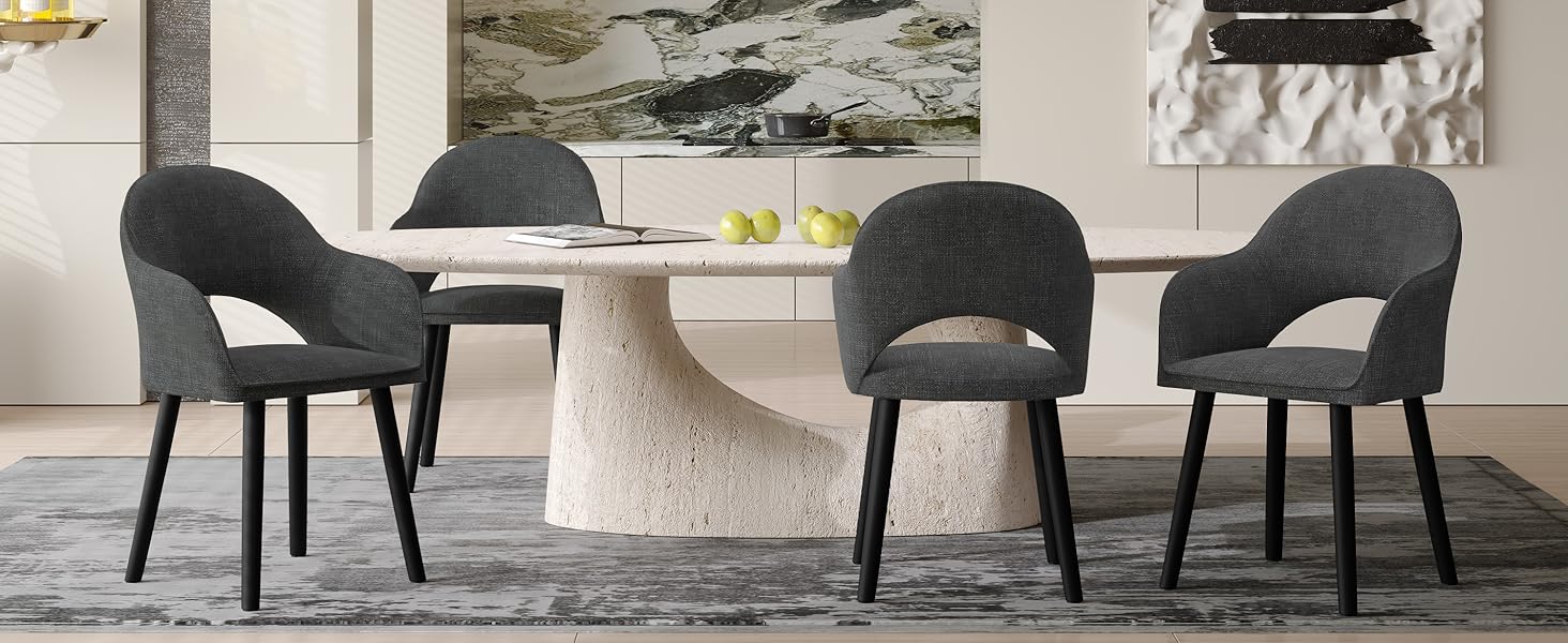 Набір з 4-х оббитих стільців для їдальні з підлокітниками, бежевий колір, дерев'яні ніжки. Підходять для кухні та вітальні.