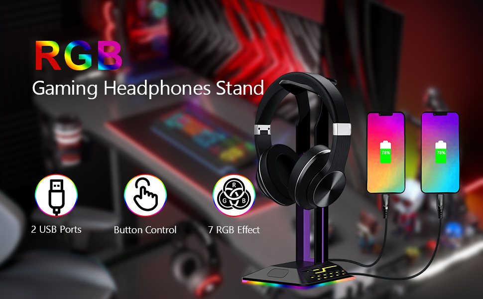 Підставка для навушників RGB VOBESTLIFE з USB-зарядкою, для геймерів, настільна