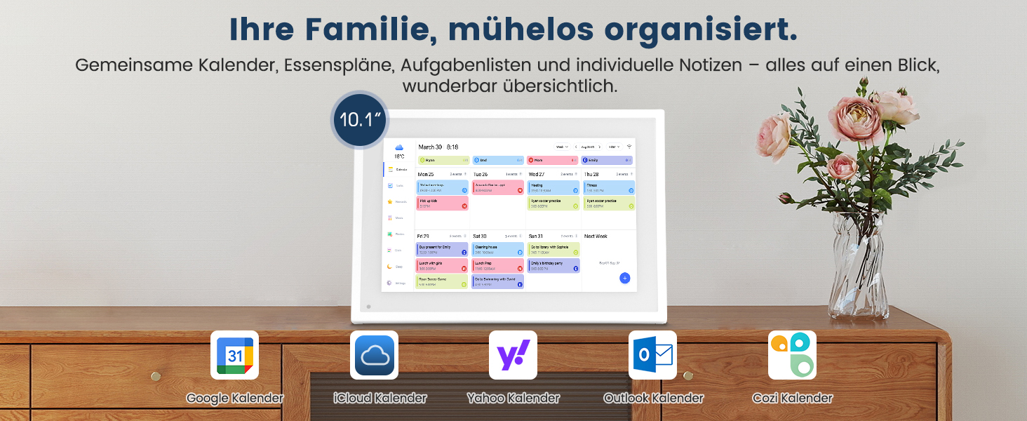 Цифрова фоторамка Frameo 10.1 дюймів WLAN, Full HD IPS сенсорний екран 1280x800, 32ГБ пам'ять, автоматичний поворот, можливість монтажу на стіну, керування через додаток Frameo (Білий)