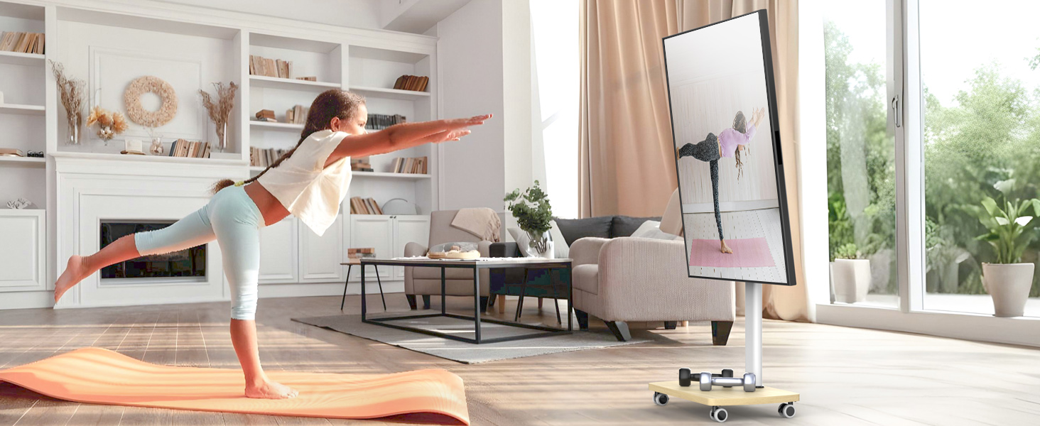 Підставка для телевізора мобільна з дерев'яною основою, поворотна, 19-42 дюйми, біла, до 20 кг, VESA 200x200 мм