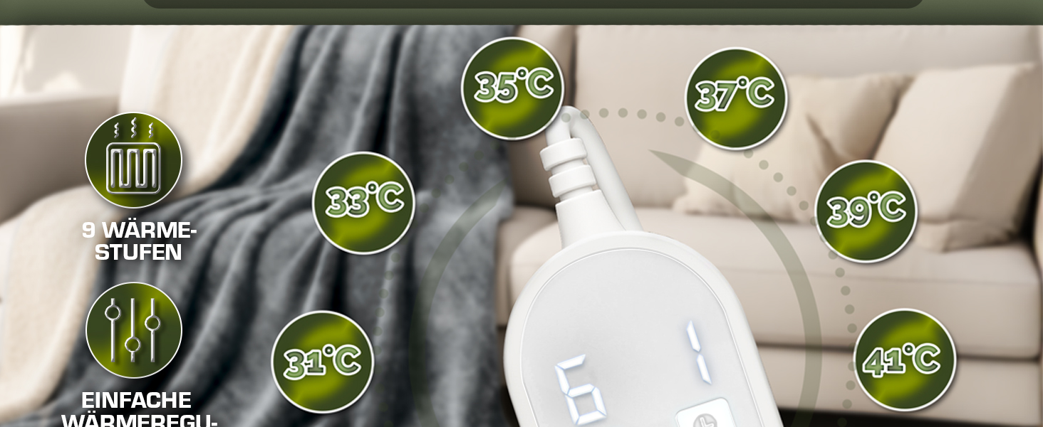 Електрична гріюча ковдра 200x180 см з таймером та 9 рівнями нагріву | Ковдра електрична для ліжка та дивану | Бежева