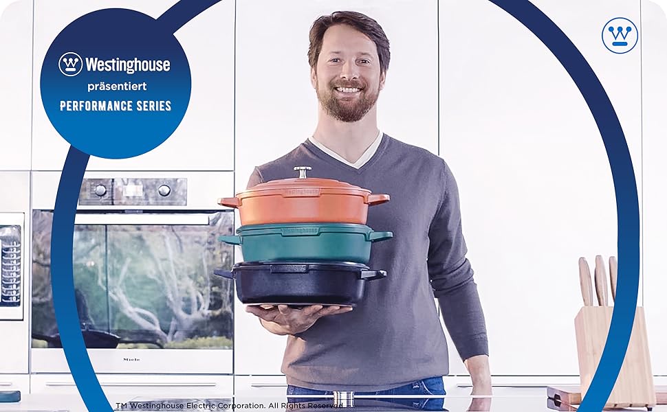 Сковорода-гриль Westinghouse PERFORMANCE SERIES 28 см з нержавіючої сталі, підходить для індукції, грилю та всіх типів плит, з антипригарним покриттям, для духовки та миття в посудомийній машині, алюміній, блакитний