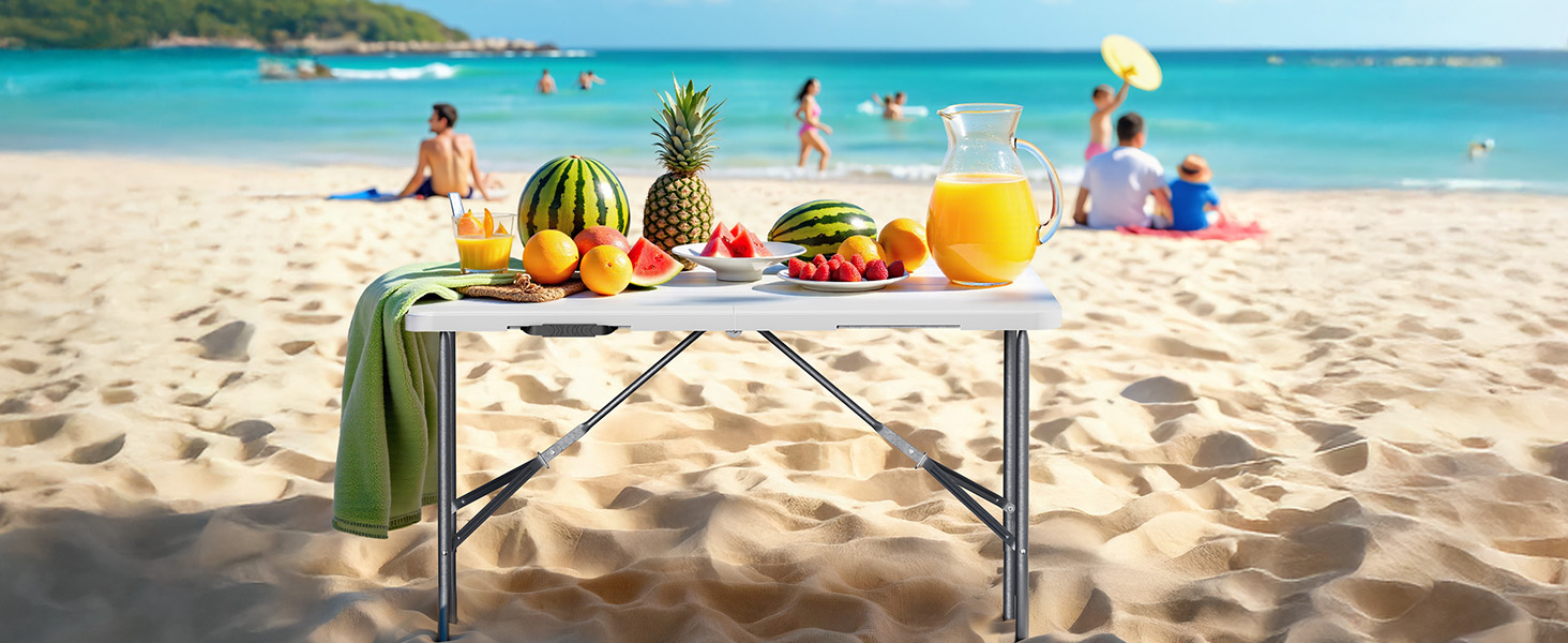 Складаний кемпінговий стіл Wiltec 122x60x75 см, стіл для пікніка, саду та виїзних заходів з ручкою для перенесення