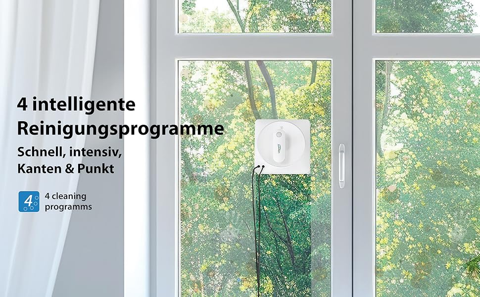 Робот для миття вікон Lifenaxx LX-047 з 4-ма форсунками, 4 програмами очищення, безщітковий двигун та пультом дистанційного керування – для рамкових та безрамових вікон