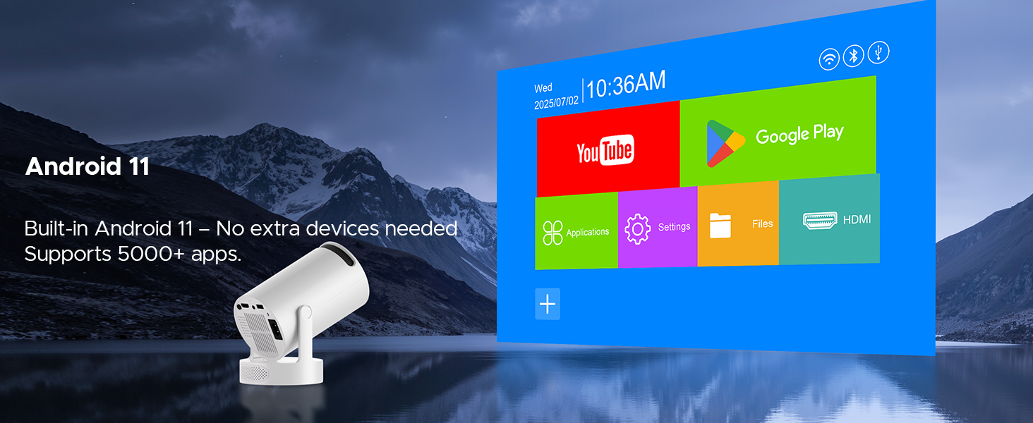 Портативний проєктор Mini Beamer з динаміком, підтримка 1080P/4K, Auto Keystone, WiFi 6, Bluetooth 5.0, 220° обертання, для домашнього кінотеатру та використання на вулиці