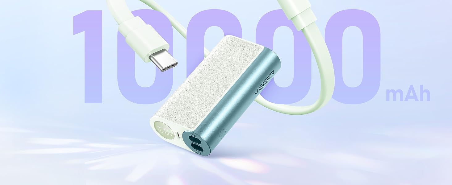 Вбудований кабель Apple USB-C, LED, сумісний з iPhone/Samsung (зелений), 20W PD 10000mAh